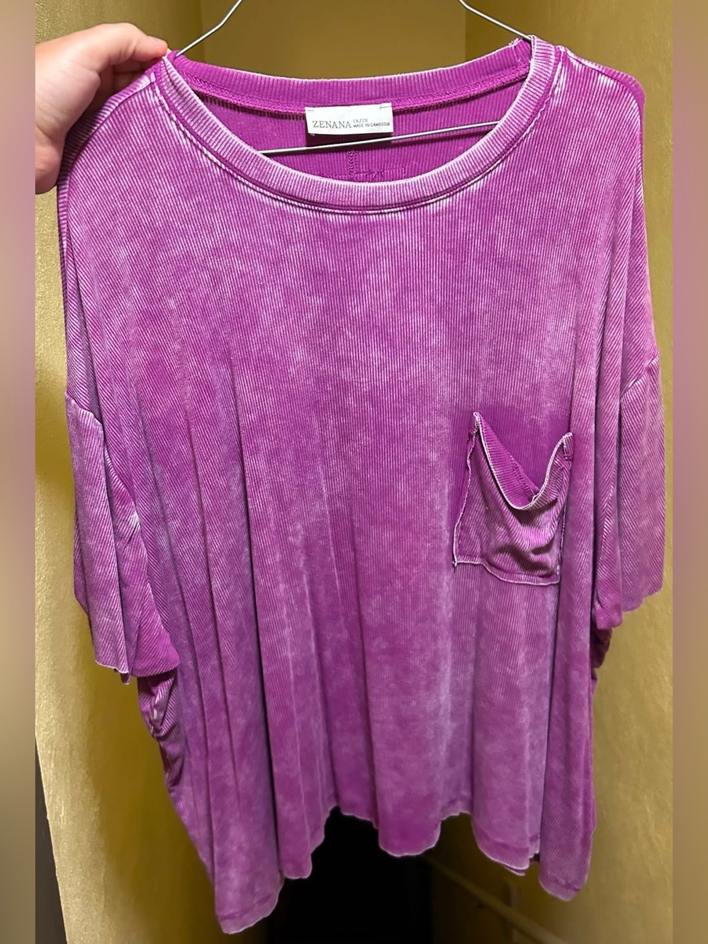 Zenana Outfitters Purple Vintage-Wash Pocket Tee